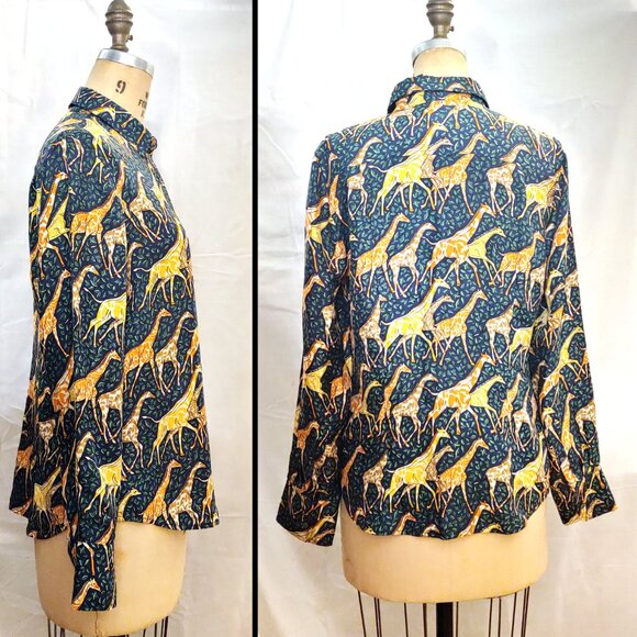 EUC J Crew Collection Silk Giraffe Print Matching Cropped Pants & Shirt Set 6 S - Picture 10 of 15